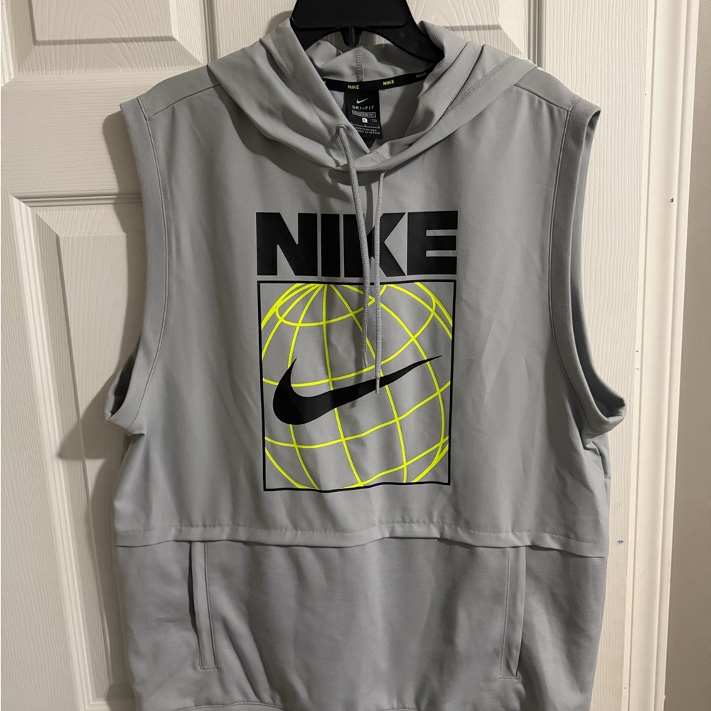 Nike Gray Sleeveless Hoodie with Yellow Graphic